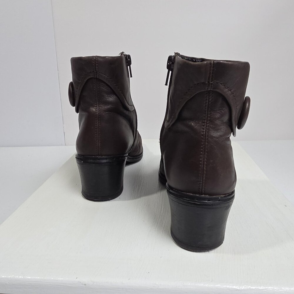 Brown Leather Ankle Boots Womens Size 7.5 W Zip Block Heel Booties Casual - Picture 5 of 9